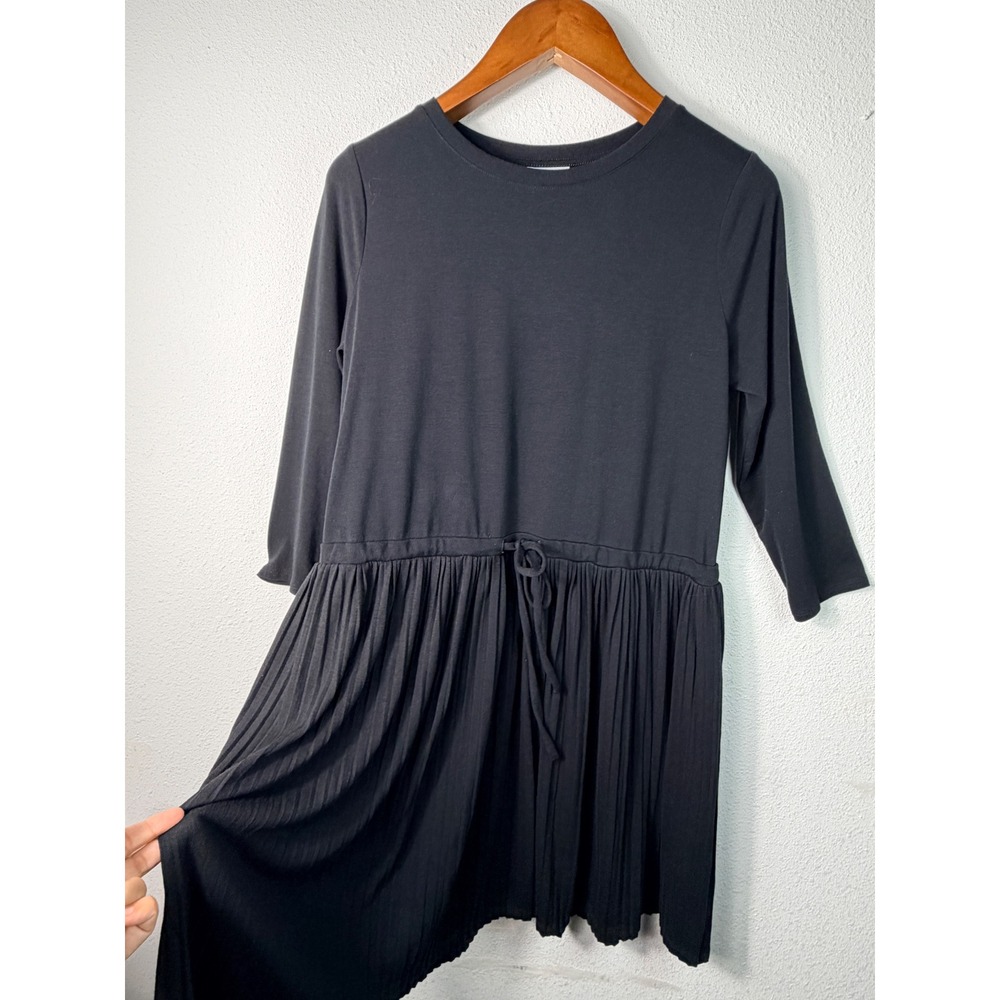J.Jill Dress Black Pleated Drawstring Waist Minimalist Quiet Luxury M Petite